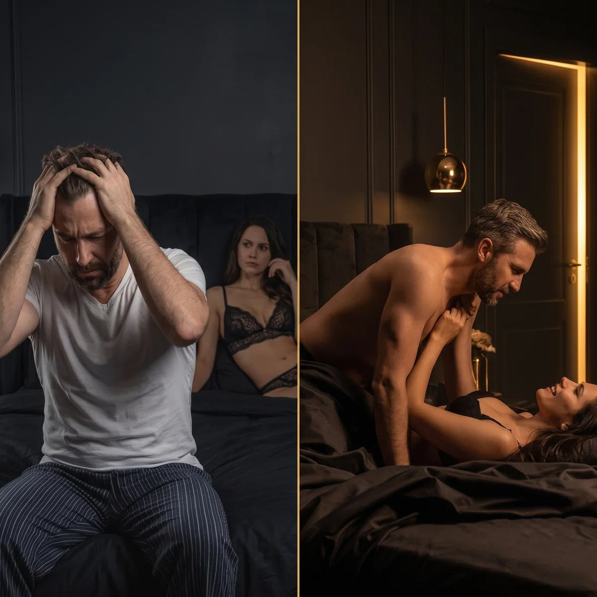 Vorher und nachher: Frust im Bett, danach Nähe und Lachen