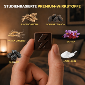 Studienbasierte Premium-Wirkstoffe: Ashwagandha, Schwarze Maca, Panax Ginseng, Safran, Shilajit, L-Citrullin