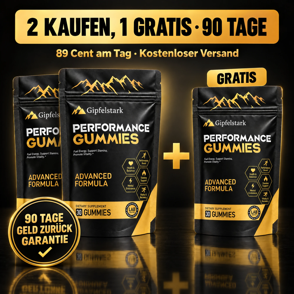 2 kaufen, 1 gratis, 90 Tage, 89 Cent am Tag